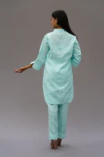 Srajann Hand Embroidered Blue Linen Lucknowi Chikankari Co-Ord Set (WHSL15) - Image 2