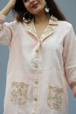 Srajann Hand Embroidered Peach Linen Lucknowi Chikankari Co-Ord Set (WHSL17) - Image 2