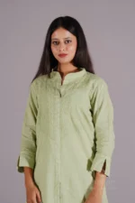 Srajann Hand Embroidered Green Linen Lucknowi Chikankari Co-Ord Set (WHSL18) - Image 2