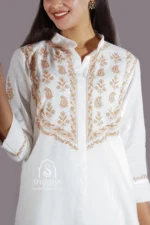 Srajann Hand Embroidered White Linen Lucknowi Chikankari Co-Ord Set (WHSL20) - Image 4