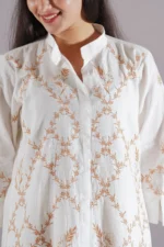 Srajann Hand Embroidered White Linen Lucknowi Chikankari Co-Ord Set (WHSL23) - Image 2