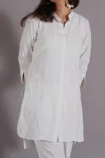 Srajann Hand Embroidered White Linen Lucknowi Chikankari Co-Ord Set (WHSL06) - Image 2