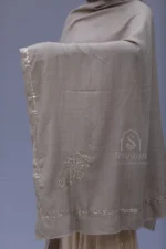 Srajann Hand Embroidered Warm Ivory Lucknowi Chikankari Unisex Pashmina Shawl (SLC3727) - Image 4