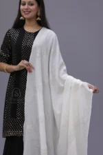 Srajann Hand Embroidered Warm Off White Lucknowi Chikankari Unisex Pashmina Shawl (SLC3725) - Image 2