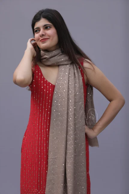 Warm Ivory Lucknowi Chikankari Unisex Pashmina Shawl