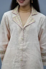 Srajann Hand Embroidered Peach Linen Lucknowi Chikankari Co-Ord Set (WHSL11) - Image 2