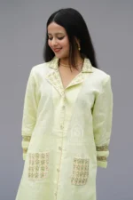 Srajann Hand Embroidered Light Green Linen Lucknowi Chikankari Co-Ord Set (WHSL13) - Image 2