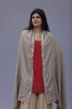 Warm Ivory Lucknowi Chikankari Unisex Pashmina Shawl