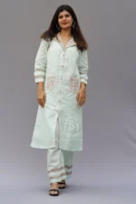Embroidered Light Blue Linen Lucknowi Chikankari Co-Ord Set