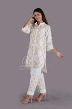 Embroidered White Linen Lucknowi Chikankari Co-Ord Set