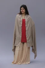 Srajann Hand Embroidered Warm Ivory Lucknowi Chikankari Unisex Pashmina Shawl (SLC3727) - Image 2