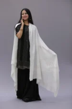 Srajann Hand Embroidered Warm Off White Lucknowi Chikankari Unisex Pashmina Shawl (SLC3725) - Image 6