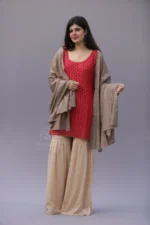 Srajann Hand Embroidered Warm Ivory Lucknowi Chikankari Unisex Pashmina Shawl (SLC3728) - Image 5