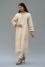 Srajann Hand Embroidered Peach Linen Lucknowi Chikankari Co-Ord Set (WHSL11) - Image 6