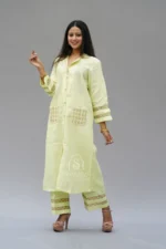 Srajann Hand Embroidered Light Green Linen Lucknowi Chikankari Co-Ord Set (WHSL13) - Image 5