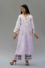 Srajann Hand Embroidered Mauve Linen Lucknowi Chikankari Co-Ord Set (WHSL14) - Image 5