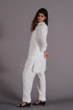 Srajann Hand Embroidered White Linen Lucknowi Chikankari Co-Ord Set (WHSL06) - Image 5