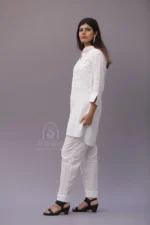 Srajann Hand Embroidered White Linen Lucknowi Chikankari Co-Ord Set (WHSL25) - Image 4