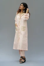 Srajann Hand Embroidered Peach Linen Lucknowi Chikankari Co-Ord Set (WHSL17) - Image 5