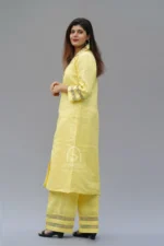 Srajann Hand Embroidered Yellow Linen Lucknowi Chikankari Co-Ord Set (WHSL10) - Image 5