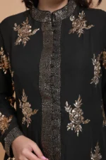 Srajann Hand Embroidred  Black Pure Georgette Lucknowi Chikankari Straight Kurta (SLC3919) - Image 6