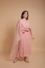 Srajann Hand Embroidered Peach Multi Thread Pure Organza Lucknowi Chikankari 2XL Size Straight Kurta with Single Thread Work (SLC3931) - Image 4