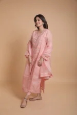 Srajann Hand Embroidered Peach Multi Thread Pure Organza Lucknowi Chikankari 2XL Size Straight Kurta with Single Thread Work (SLC3931) - Image 5