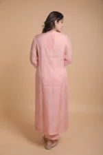 Srajann Hand Embroidered Peach Multi Thread Pure Organza Lucknowi Chikankari 2XL Size Straight Kurta with Single Thread Work (SLC3931) - Image 7