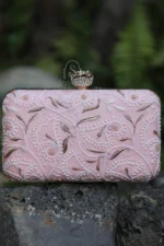 SOFT PINK CHIKANKARI CLUTCH BAG - Image 3