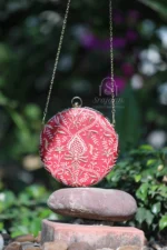 Srajann Hand Embroidered Red Blue Silk Lucknowi Chikankari Round Shape Clutch With Zari Work (SLC3757) - Image 2