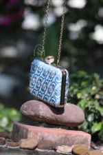 Turquoise Blue Chikankari Clutch With Zari Work - Image 4
