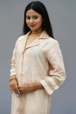 Srajann Hand Embroidered Peach Linen Lucknowi Chikankari Co-Ord Set (WHSL11) - Image 3