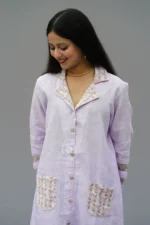 Srajann Hand Embroidered Mauve Linen Lucknowi Chikankari Co-Ord Set (WHSL14) - Image 2