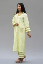 Srajann Hand Embroidered Light Green Linen Lucknowi Chikankari Co-Ord Set (WHSL13) - Image 6
