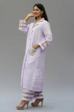 Srajann Hand Embroidered Mauve Linen Lucknowi Chikankari Co-Ord Set (WHSL14) - Image 6