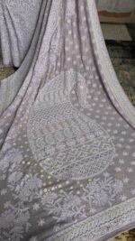 MAUVE PURE & PREMIUM GEORGETTE CHIKANKARI SAREE & BLOUSE - Image 6