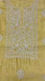 GOLDEN YELLOW CHANDERI SILK CHIKANKARI KURTA & DUPATTA FABRIC - Image 3