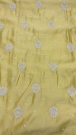 GOLDEN YELLOW CHANDERI SILK CHIKANKARI KURTA & DUPATTA FABRIC - Image 5