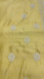 GOLDEN YELLOW CHANDERI SILK CHIKANKARI KURTA & DUPATTA FABRIC - Image 4