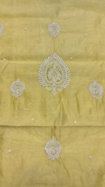 GOLDEN YELLOW CHANDERI SILK CHIKANKARI KURTA & DUPATTA FABRIC - Image 7