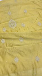 GOLDEN YELLOW CHANDERI SILK CHIKANKARI KURTA & DUPATTA FABRIC - Image 8