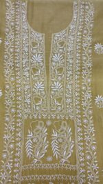 LIGHT CARAMEL CHANDERI MUL CHIKANKARI KURTA & DUPATTA FABRIC - Image 3