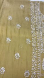 LIGHT CARAMEL CHANDERI MUL CHIKANKARI KURTA & DUPATTA FABRIC - Image 4