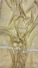 LIGHT CARAMEL CHANDERI MUL CHIKANKARI KURTA & DUPATTA FABRIC - Image 2