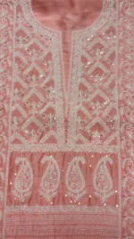 BLUSH CORAL CHANDERI SILK CHIKANKARI KURTA & DUPATTA FABRIC - Image 3