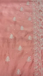 BLUSH CORAL CHANDERI SILK CHIKANKARI KURTA & DUPATTA FABRIC - Image 4