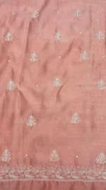 BLUSH CORAL CHANDERI SILK CHIKANKARI KURTA & DUPATTA FABRIC - Image 8