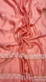 BLUSH CORAL CHANDERI SILK CHIKANKARI KURTA & DUPATTA FABRIC - Image 2