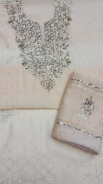 PEACH CHANDERI MUL MUKAISH KURTA & DUPATTA FABRIC - Image 4