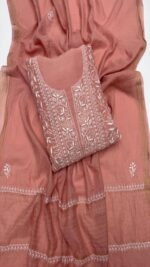 ROSEGOLD PEACH CHANDERI MUL CHIKANKARI KURTA & DUPATTA FABRIC